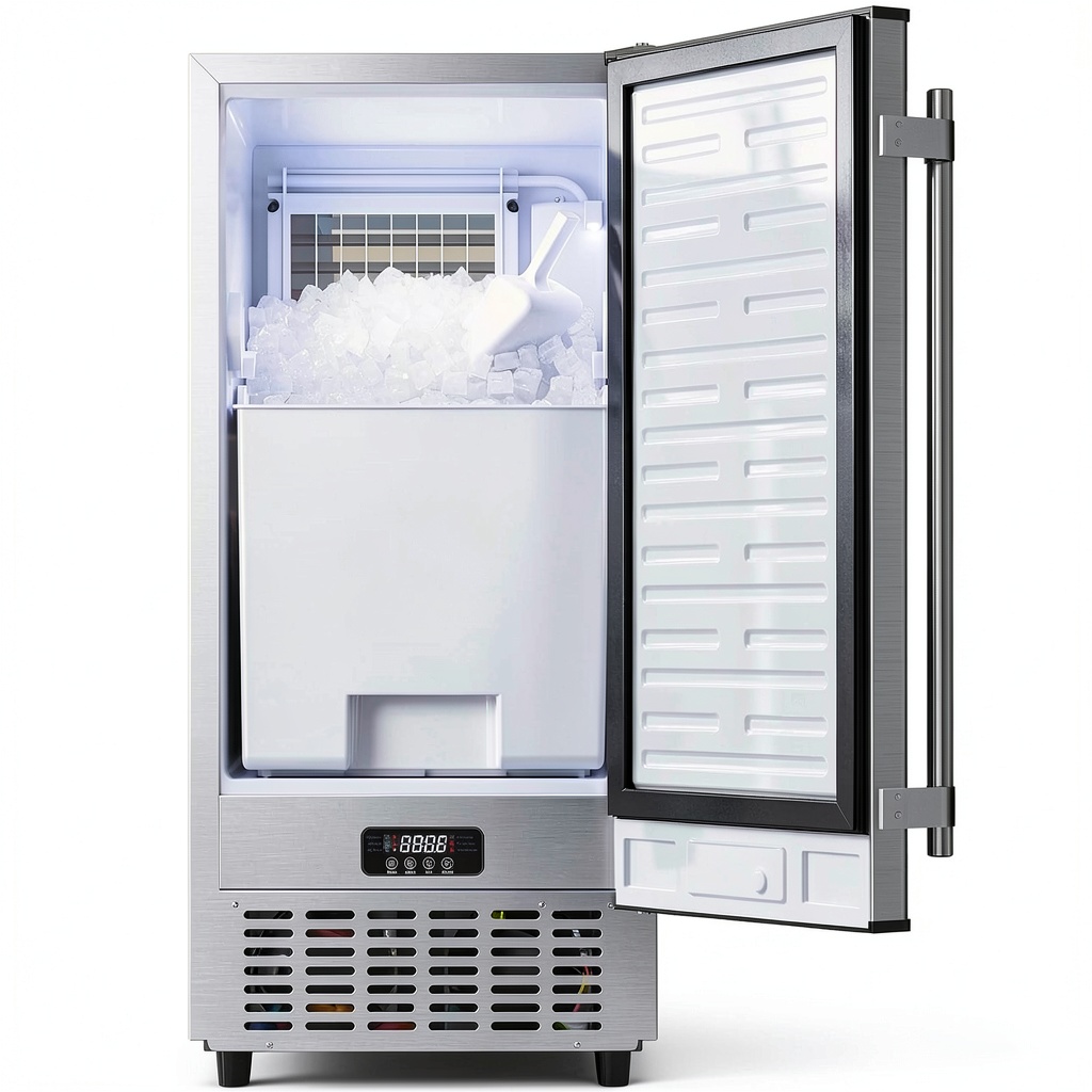Coolake commercial ice machine installed under a counter in a kitchen