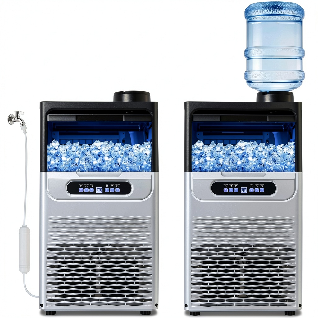 Amzgachfktch ice machine installed under a counter in a commercial kitchen