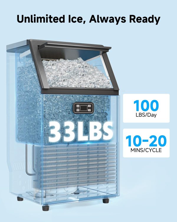 Feelfunn Commercial Ice Machine 100 lbs Daily Stainless-1