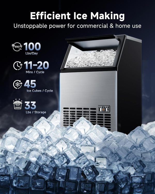 ICEVIVAL Commercial Ice Machine 100Lbs Daily Stainless Steel-1