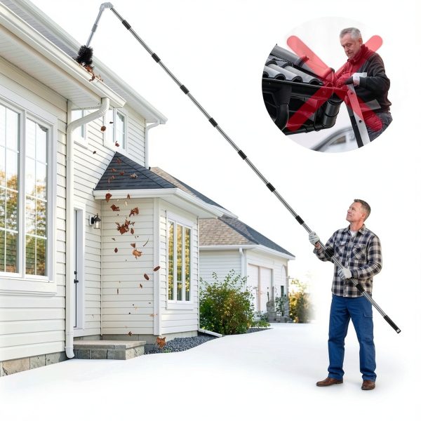 Gutter Cleaning Tool Krbnk 13FT Adjustable Pole with 180 Swivel Head-4